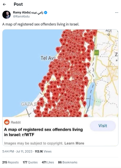 Fact Check Image Of Map Does Not Show Location Of Sex Offenders In Israel Its Manipulated 